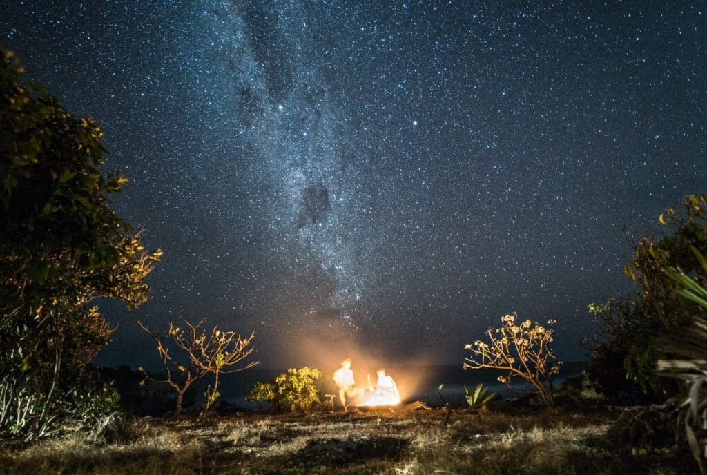 Stargazing by a bonfire under the Milky Way at Boa Vida Rote