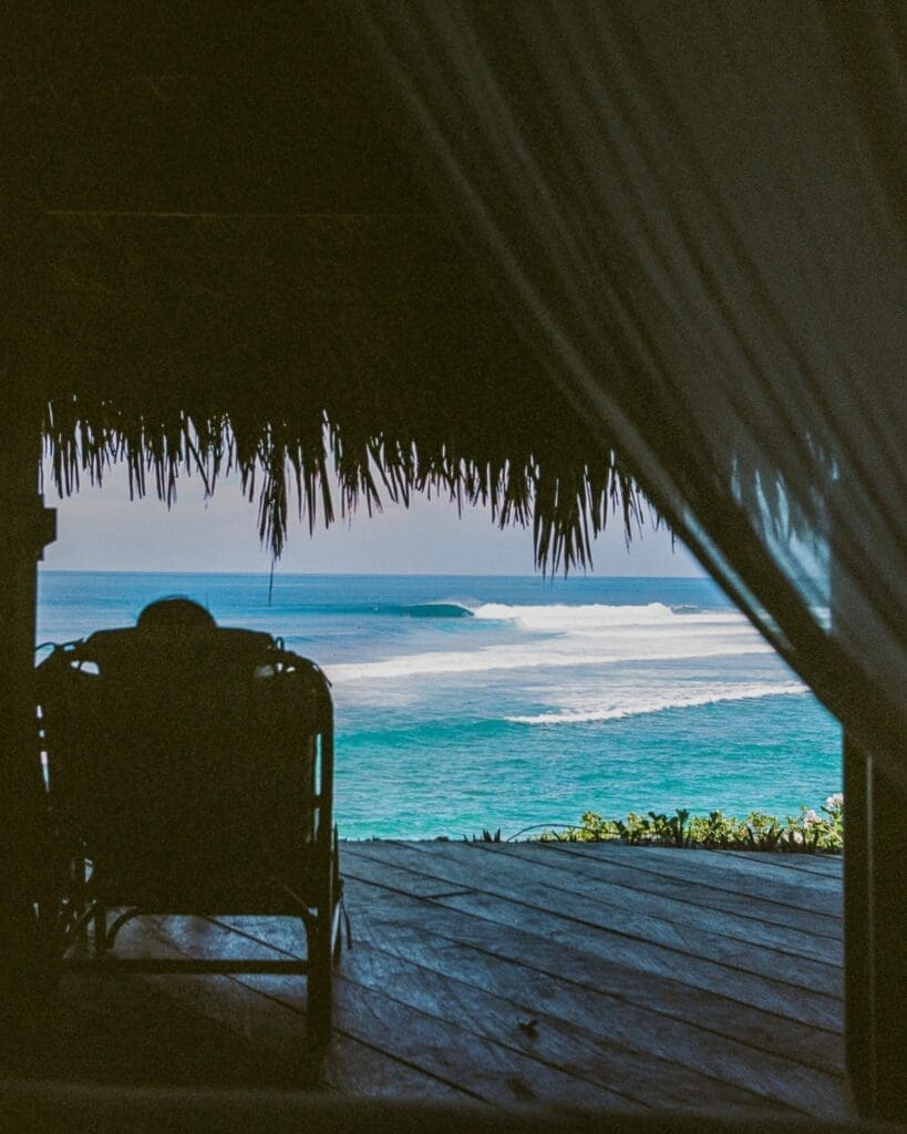 Watching the waves from the terrace at Boa Vida Rote